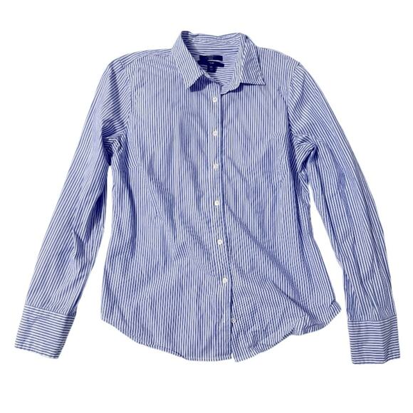 J. Crew 365 Blue/White Striped Fitted Button Up Collared Shirt - 10 Slim - Picture 3 of 9